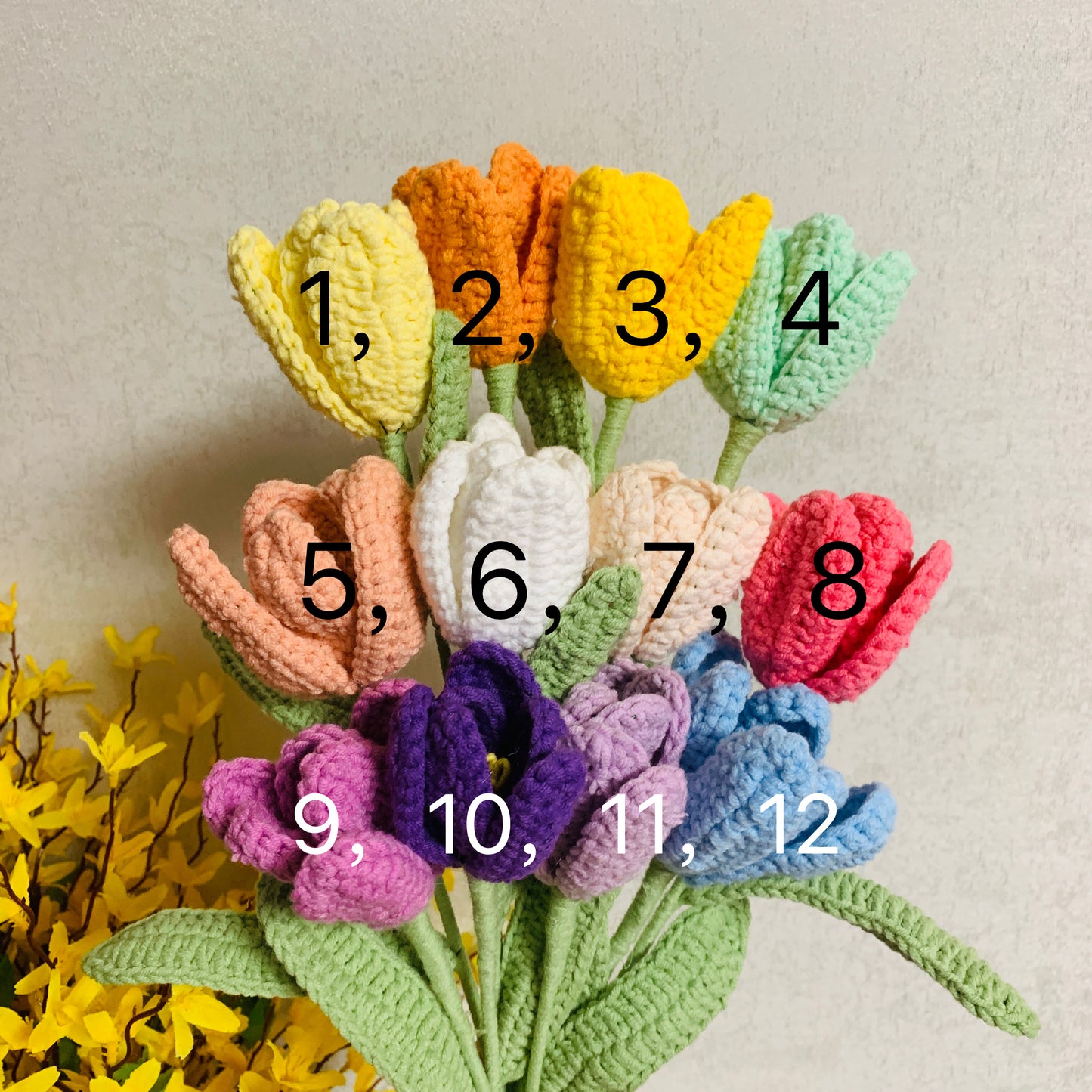 Crochet flowers tulip flower ornaments, Handmade knitted Flower Bouquet A bunch of flower Anniversary Home Decor Valentine's Gift for her