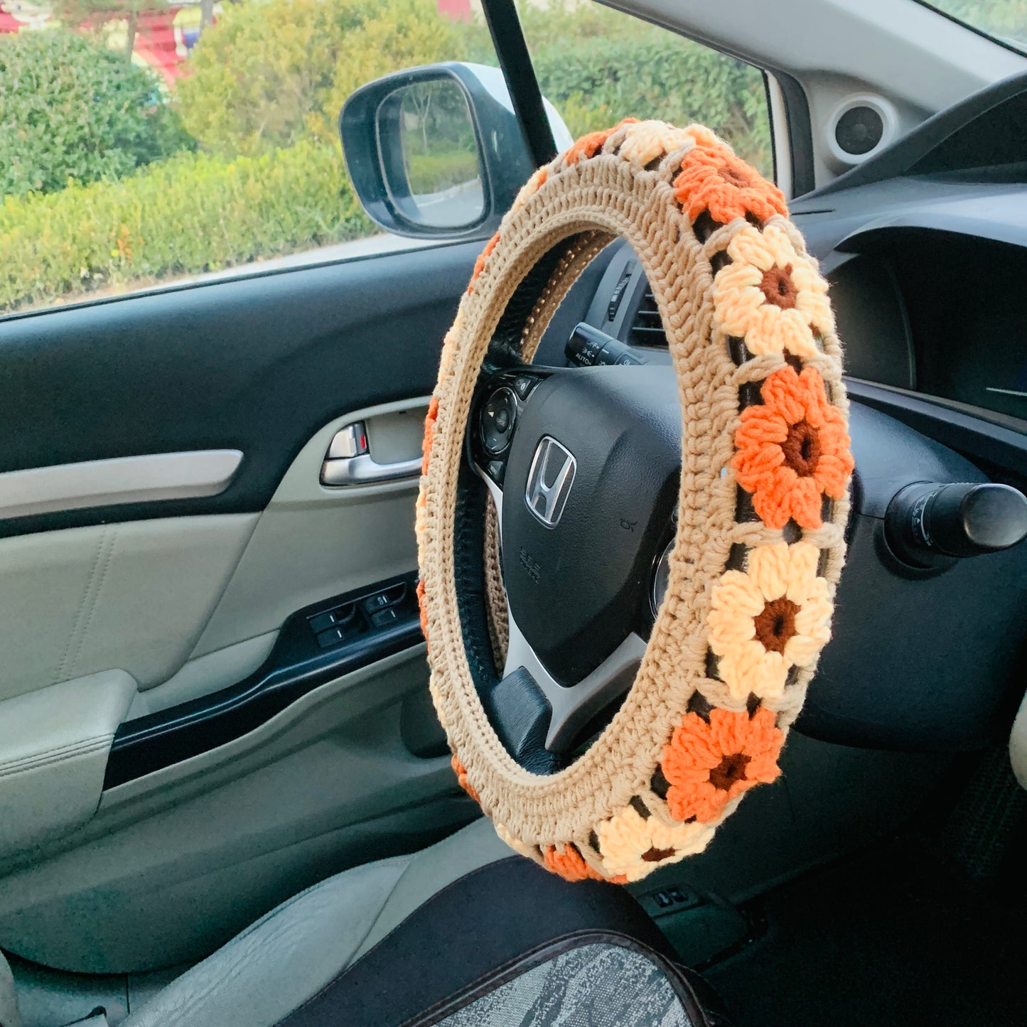 Steering Wheel Cover for women, Crochet handmade cute flower seat belt Cover, Car Accessories decorations