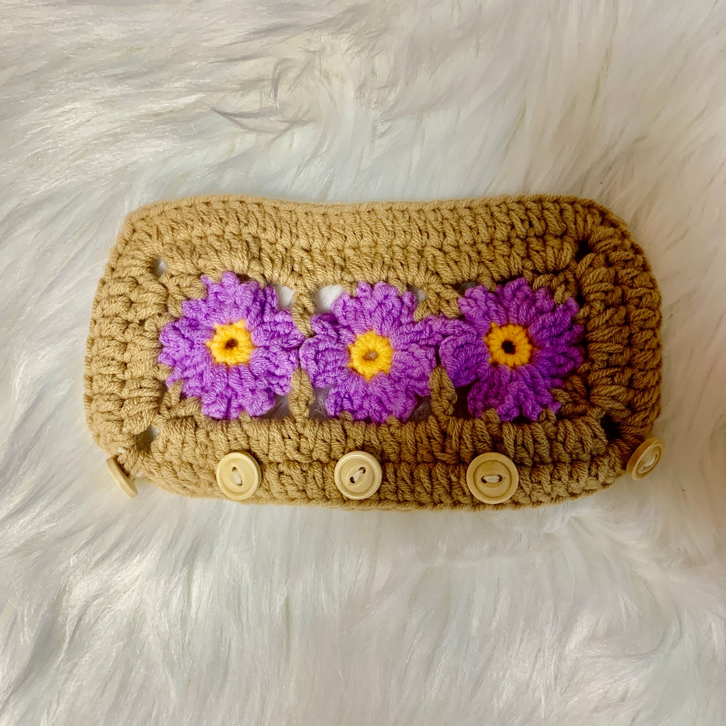 Steering Wheel Cover for women, Crochet cute Purple Daisy Flower seat belt Cover, Car Accessories decorations