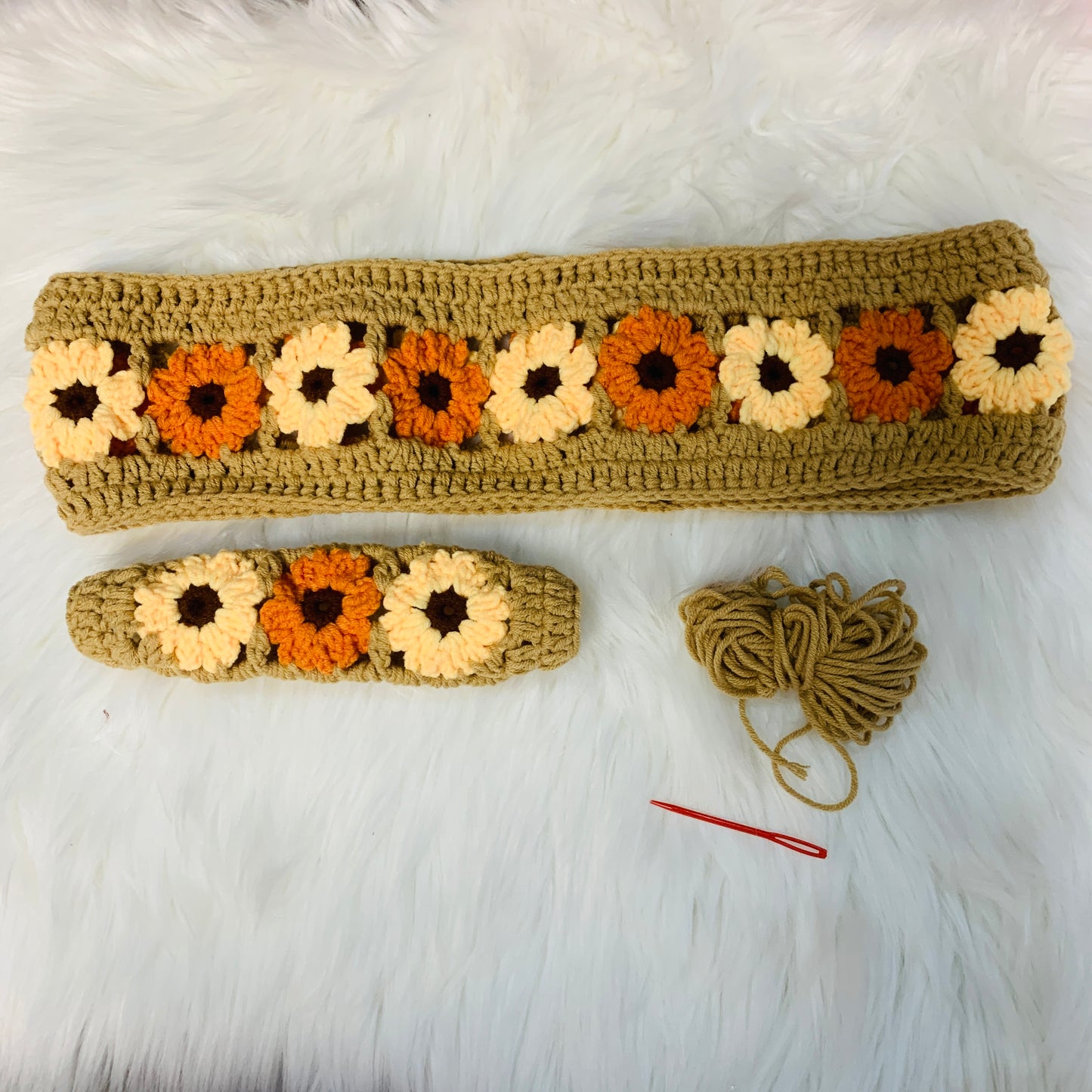 Steering Wheel Cover for women, Crochet handmade cute flower seat belt Cover, Car Accessories decorations