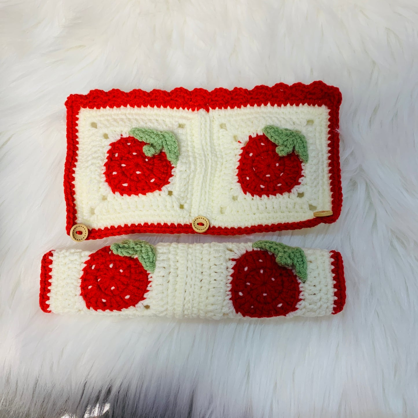 Steering Wheel Cover for women, handmade Crochet cute strawberry flower seat belt Cover, Car Accessories decorations car Interior decor