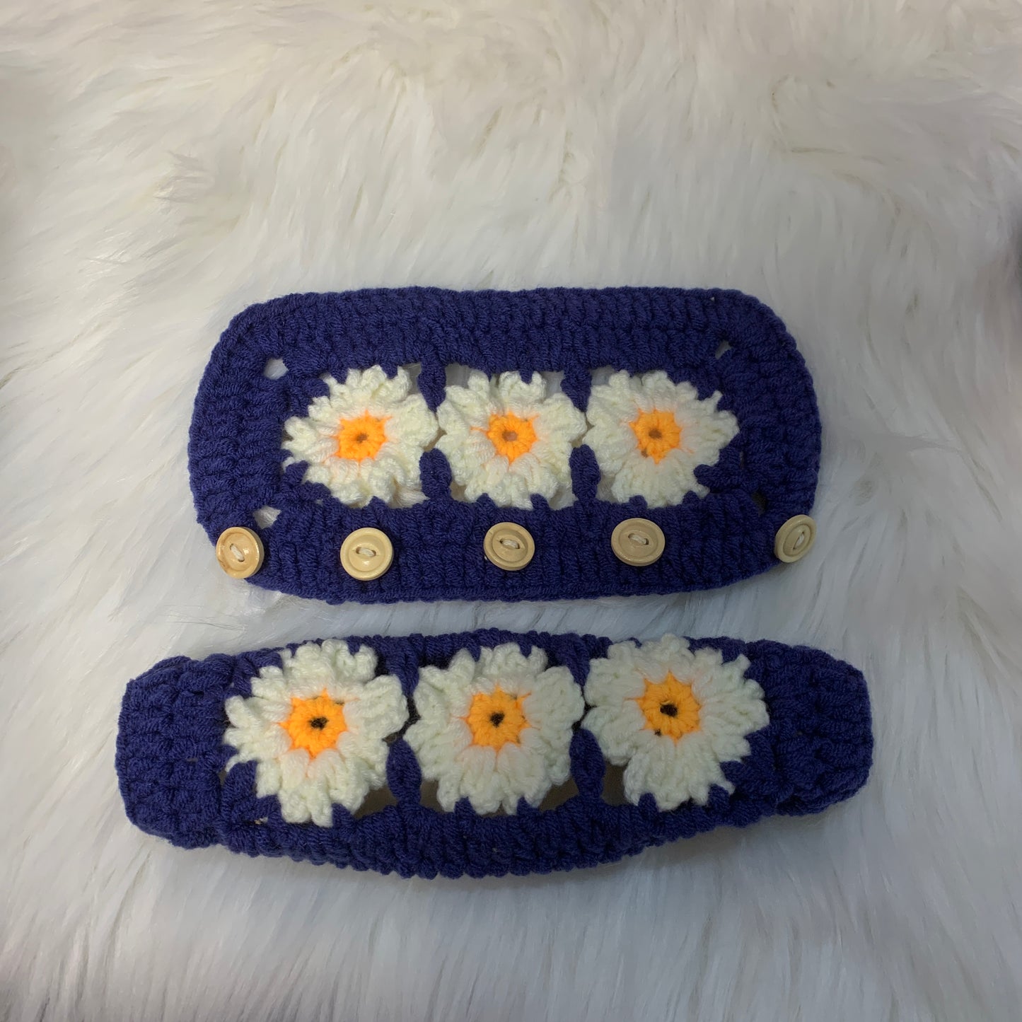 Steering Wheel Cover for women, Crochet Blue Daisy flower seat belt Cover, Car Accessories decorations