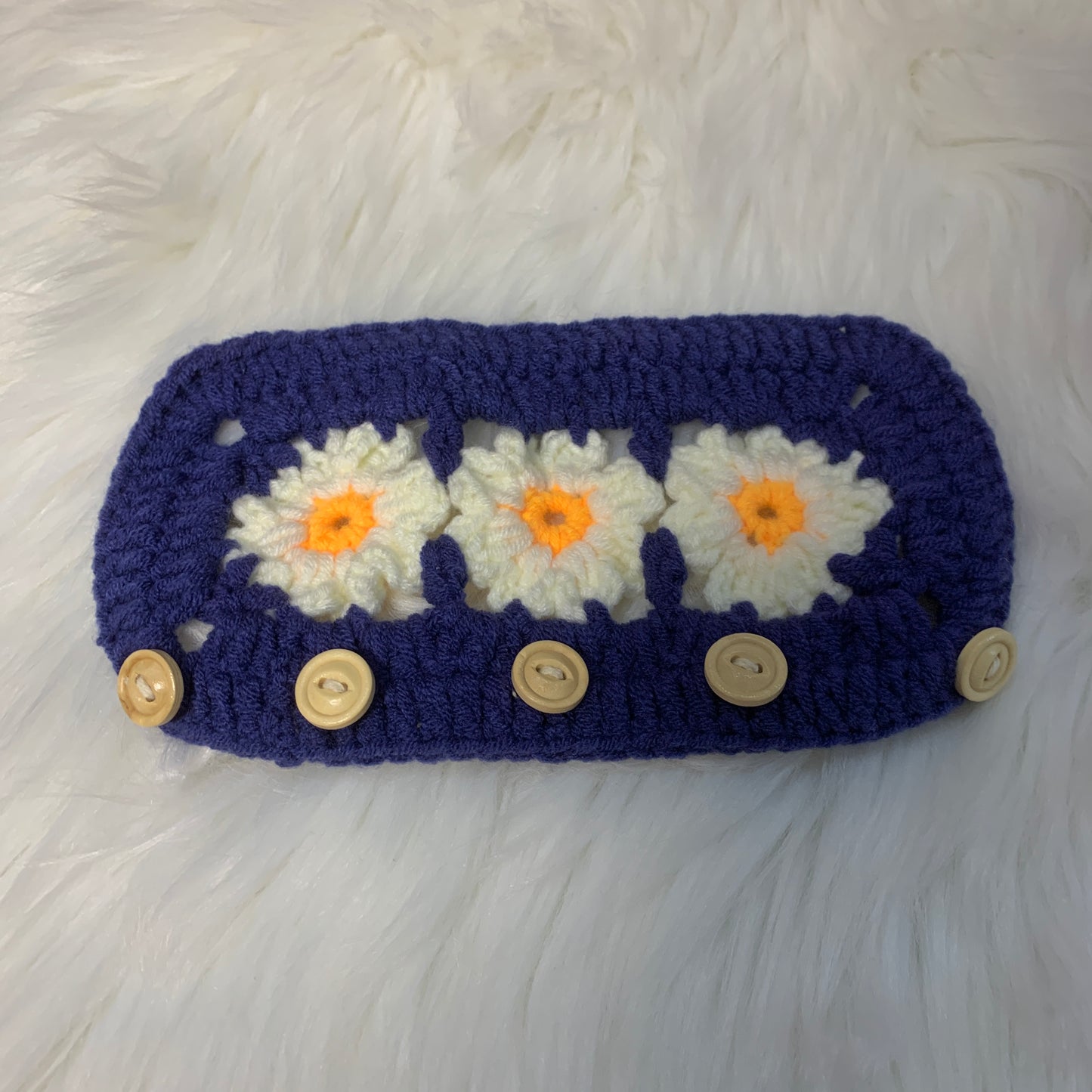 Steering Wheel Cover for women, Crochet Blue Daisy flower seat belt Cover, Car Accessories decorations