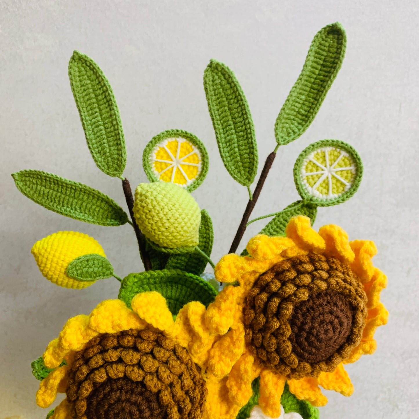 Crochet flowers, cute Lemon flower sunflower Daisy flower ornaments, knitting A bunch of flower Anniversary bouquet Gift for her