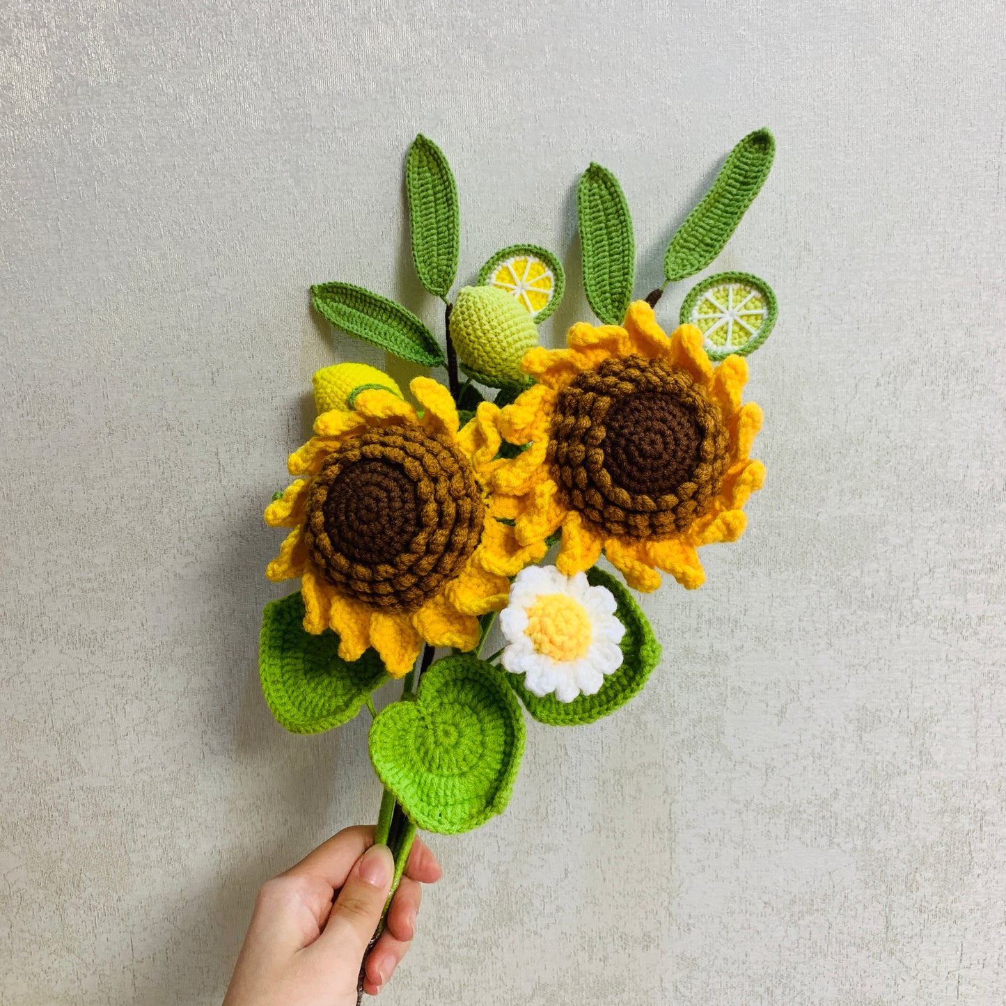 Crochet flowers, cute Lemon flower sunflower Daisy flower ornaments, knitting A bunch of flower Anniversary bouquet Gift for her