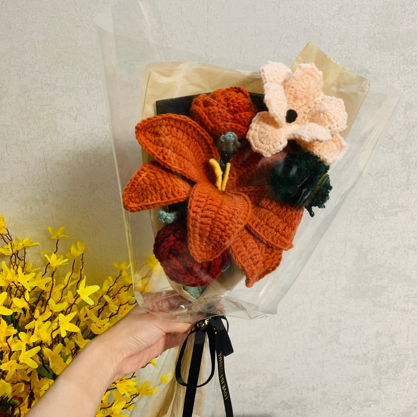 Crochet flowers, cute vintage Tulip Daisy rose flower ornaments, knitting A bunch of flower Anniversary bouquet Gift for her