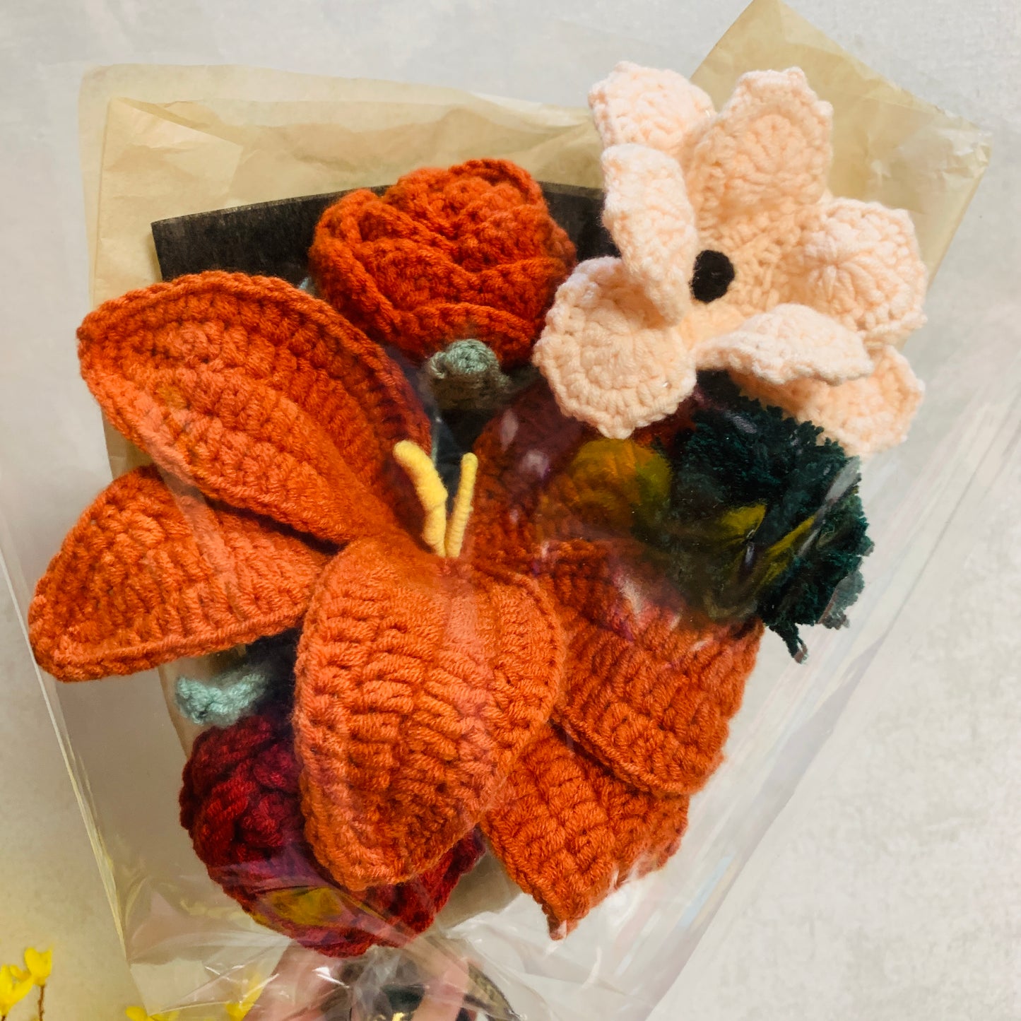 Crochet flowers, cute vintage Tulip Daisy rose flower ornaments, knitting A bunch of flower Anniversary bouquet Gift for her