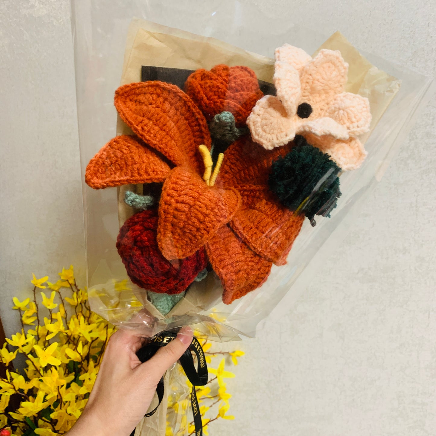 Crochet flowers, cute vintage Tulip Daisy rose flower ornaments, knitting A bunch of flower Anniversary bouquet Gift for her