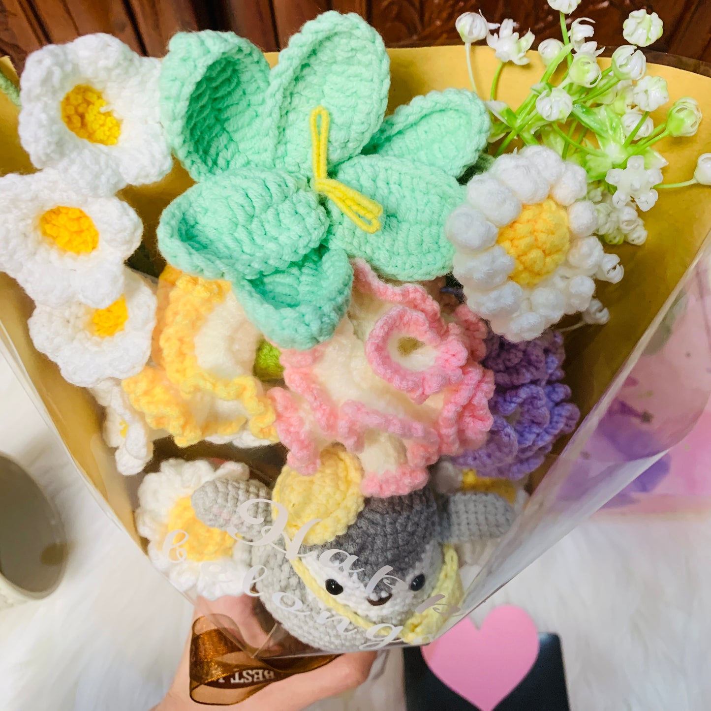 Crochet flowers penguin animals  tulip Daisy Carnation ornaments cute A bunch of flower Anniversary bouquet Gift for her