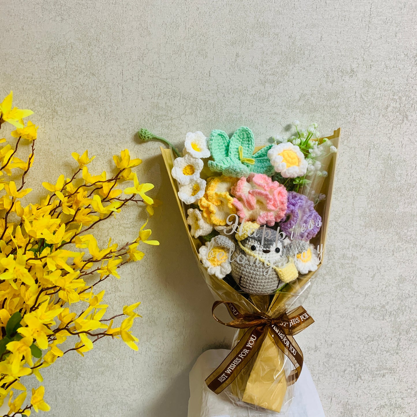 Crochet flowers penguin animals  tulip Daisy Carnation ornaments cute A bunch of flower Anniversary bouquet Gift for her