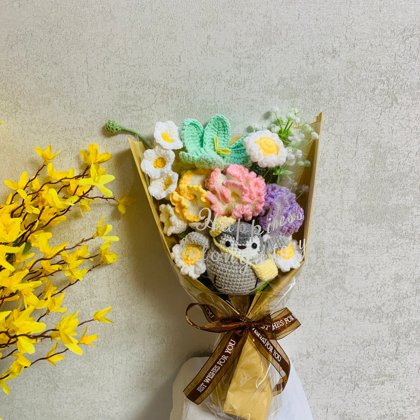 Crochet flowers penguin animals  tulip Daisy Carnation ornaments cute A bunch of flower Anniversary bouquet Gift for her