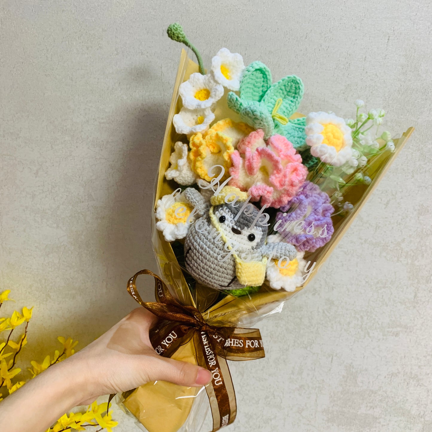 Crochet flowers penguin animals  tulip Daisy Carnation ornaments cute A bunch of flower Anniversary bouquet Gift for her