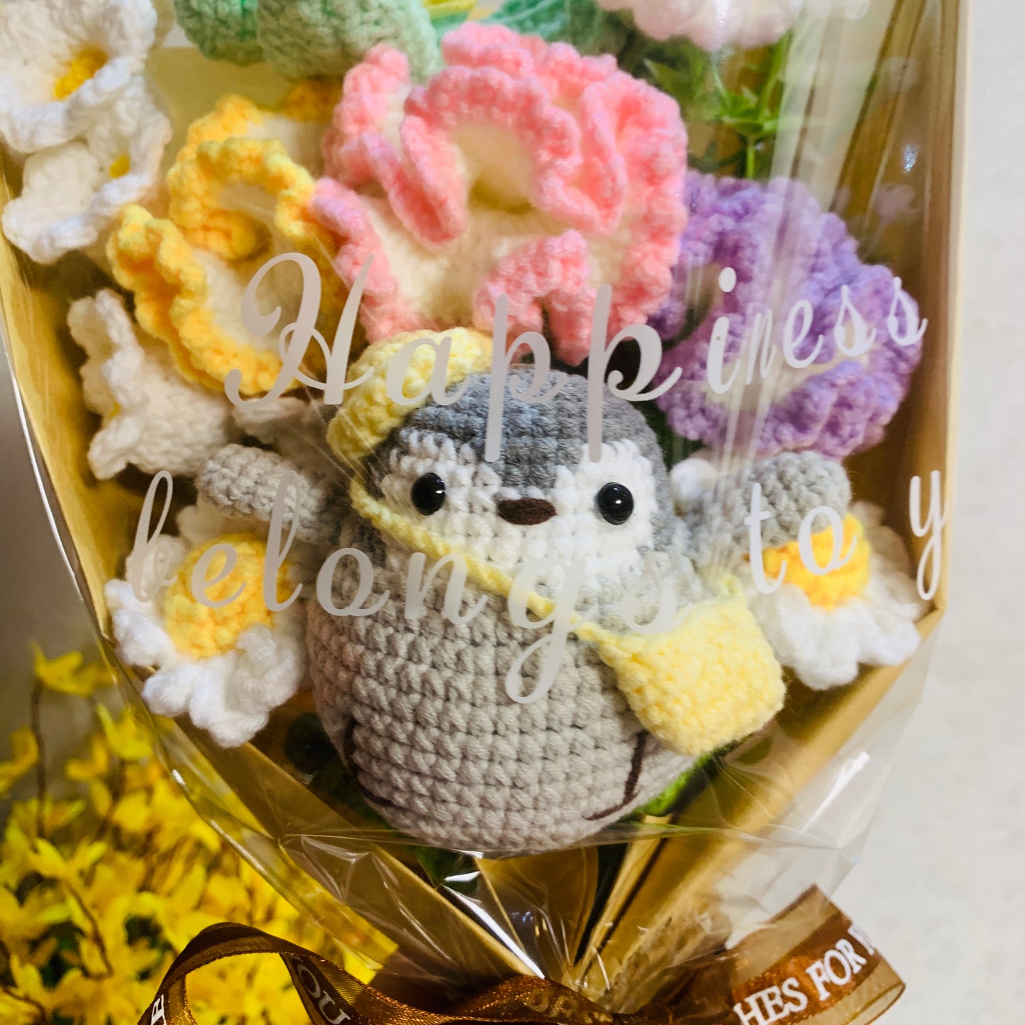 Crochet flowers penguin animals  tulip Daisy Carnation ornaments cute A bunch of flower Anniversary bouquet Gift for her