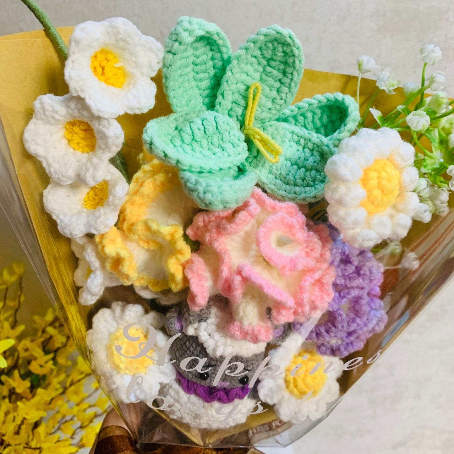 Crochet flowers animals sheep tulip Daisy Carnation ornaments cute A bunch of flower Anniversary bouquet Gift for her