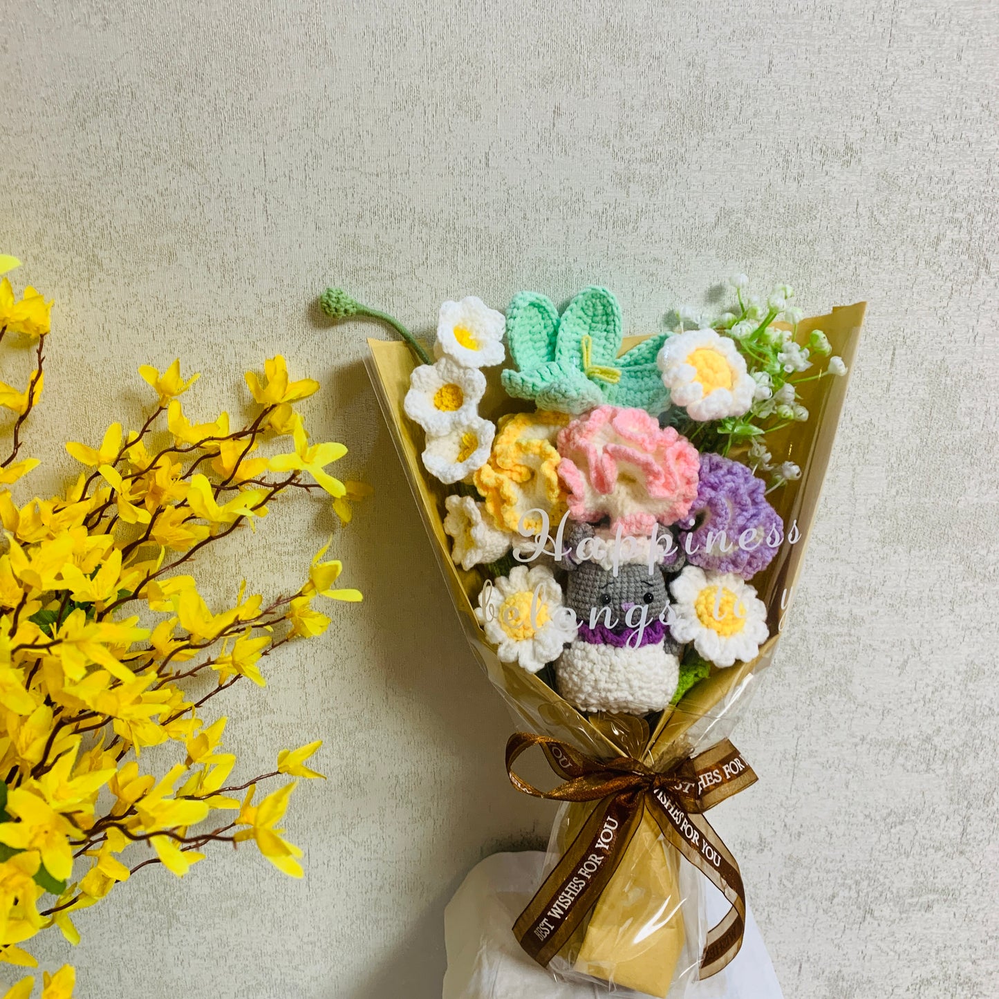 Crochet flowers animals sheep tulip Daisy Carnation ornaments cute A bunch of flower Anniversary bouquet Gift for her