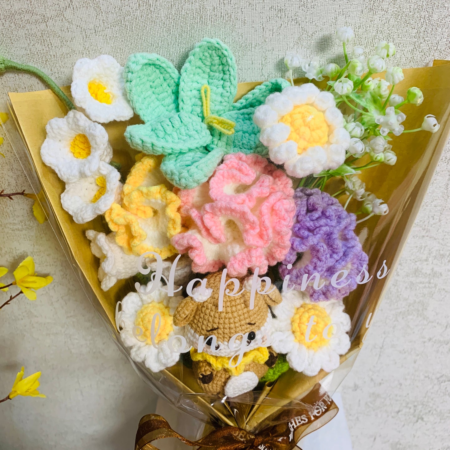 Crochet flowers animals cattle bestial tulip Daisy Carnation ornaments cute A bunch of flower Anniversary bouquet Gift for her