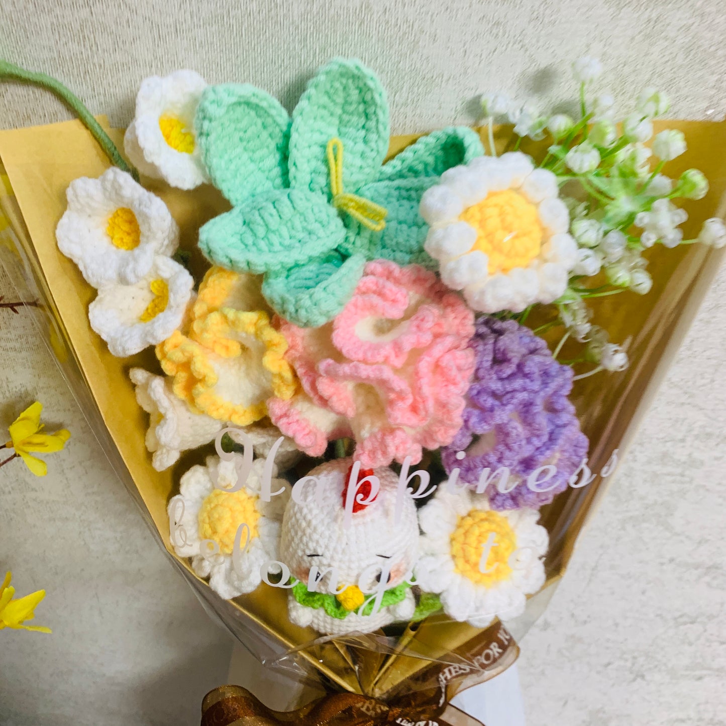 Crochet flowers animals chicken tulip Daisy Carnation ornaments cute A bunch of flower Anniversary bouquet Gift for her