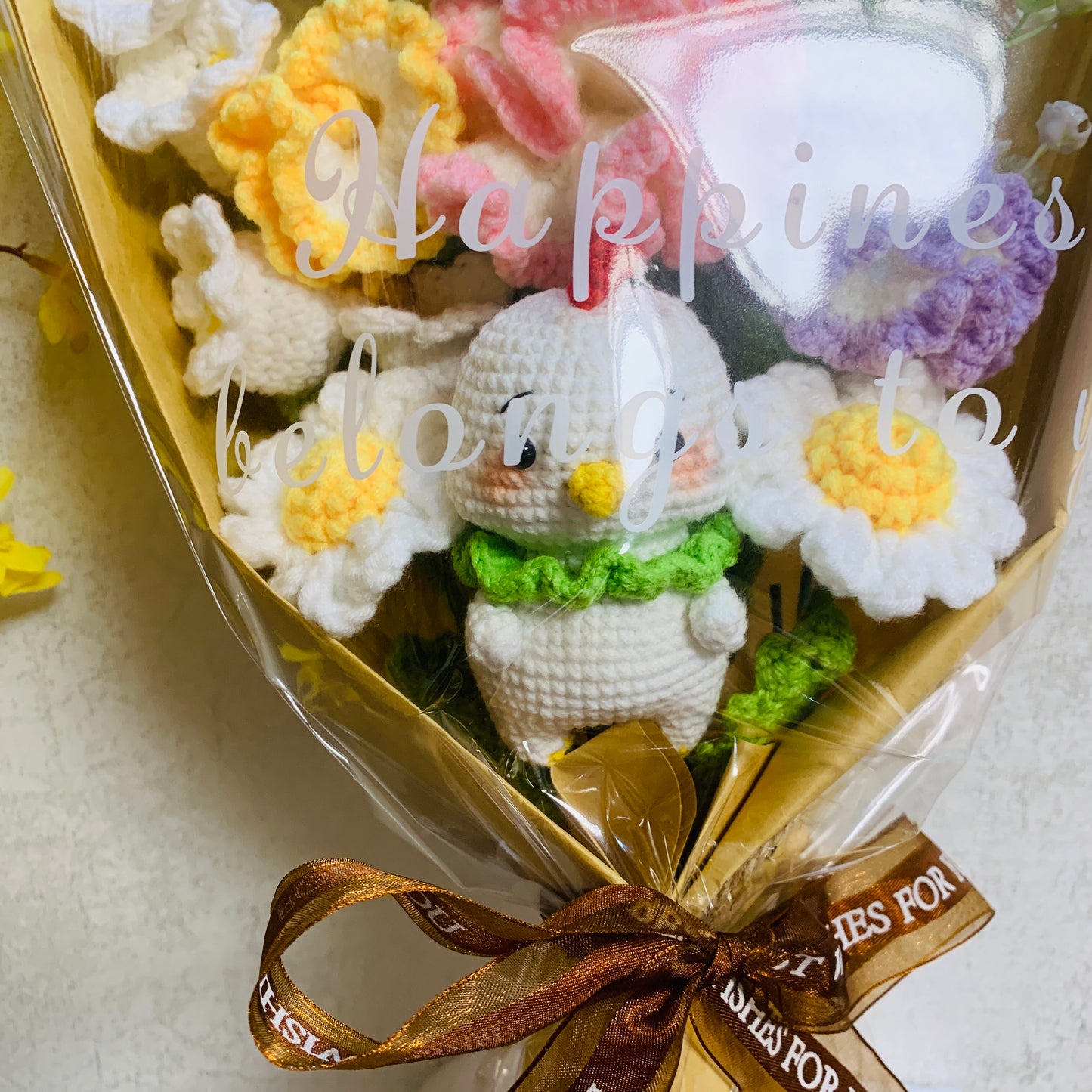 Crochet flowers animals chicken tulip Daisy Carnation ornaments cute A bunch of flower Anniversary bouquet Gift for her