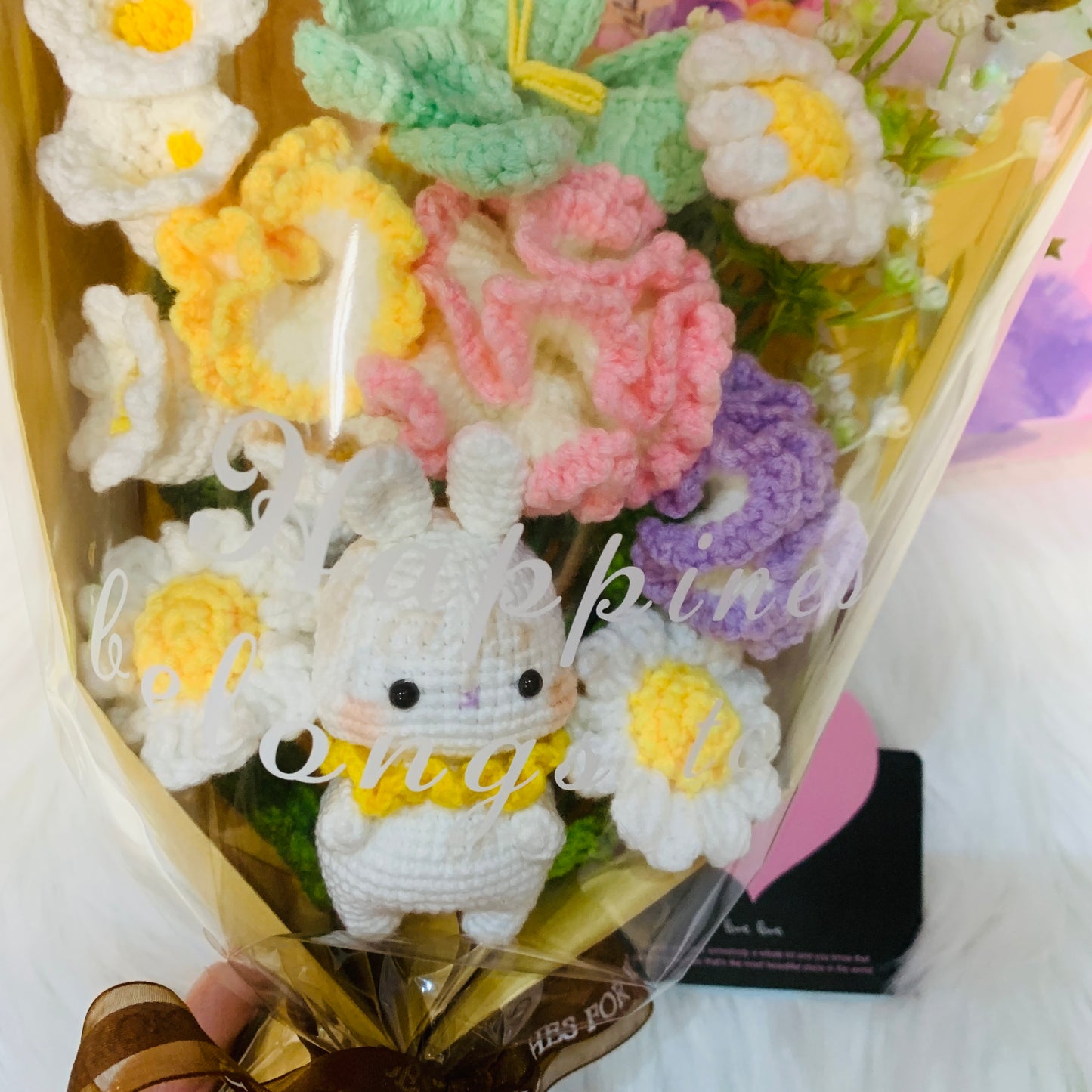 Crochet flowers animals rabbit bunny tulip Daisy Carnation ornaments cute A bunch of flower Anniversary bouquet Gift for her