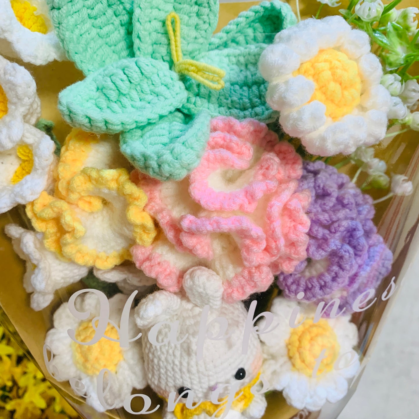 Crochet flowers animals rabbit bunny tulip Daisy Carnation ornaments cute A bunch of flower Anniversary bouquet Gift for her