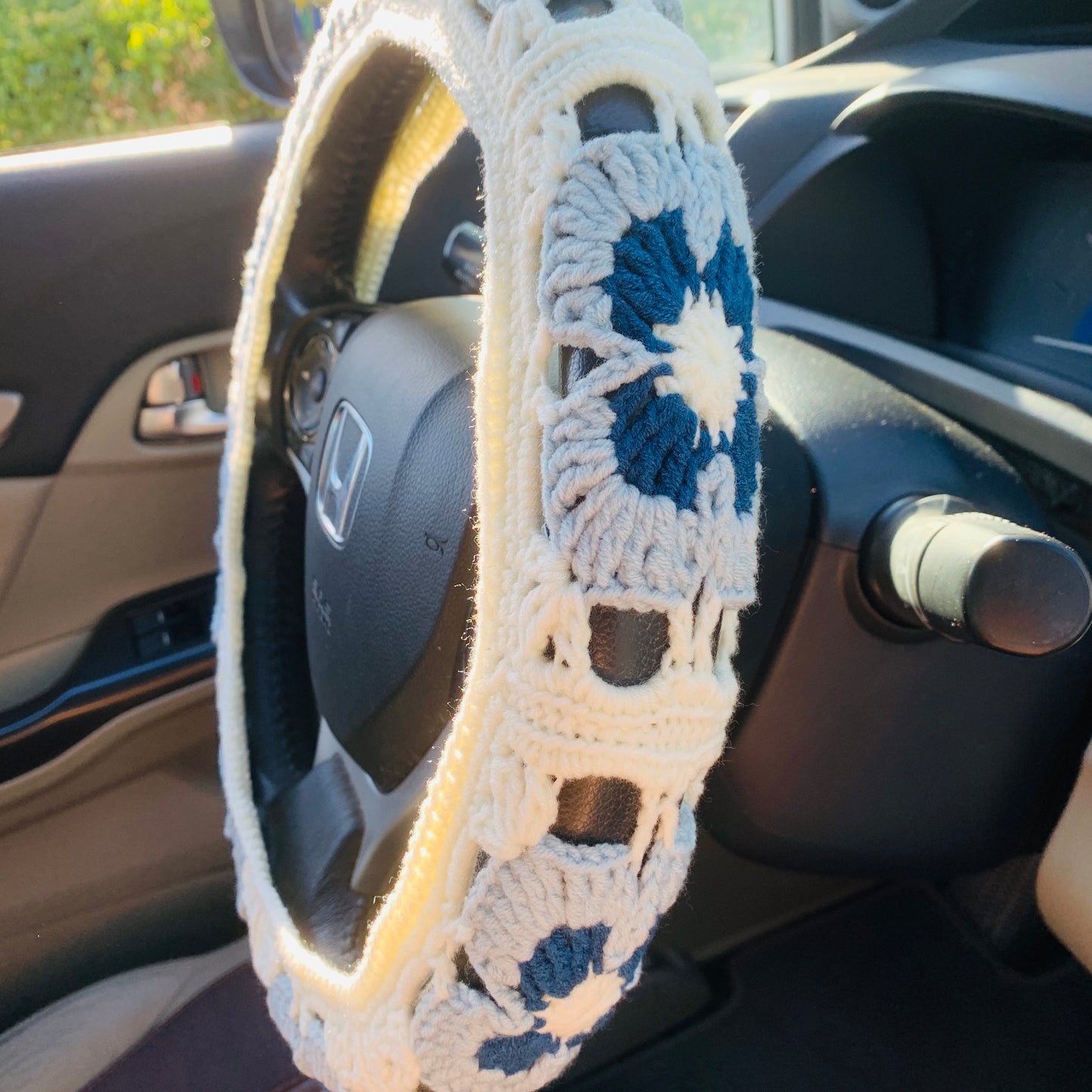 Steering Wheel Cover for women, Crochet cute Strawberry flower seat belt Cover, Car Accessories decorations