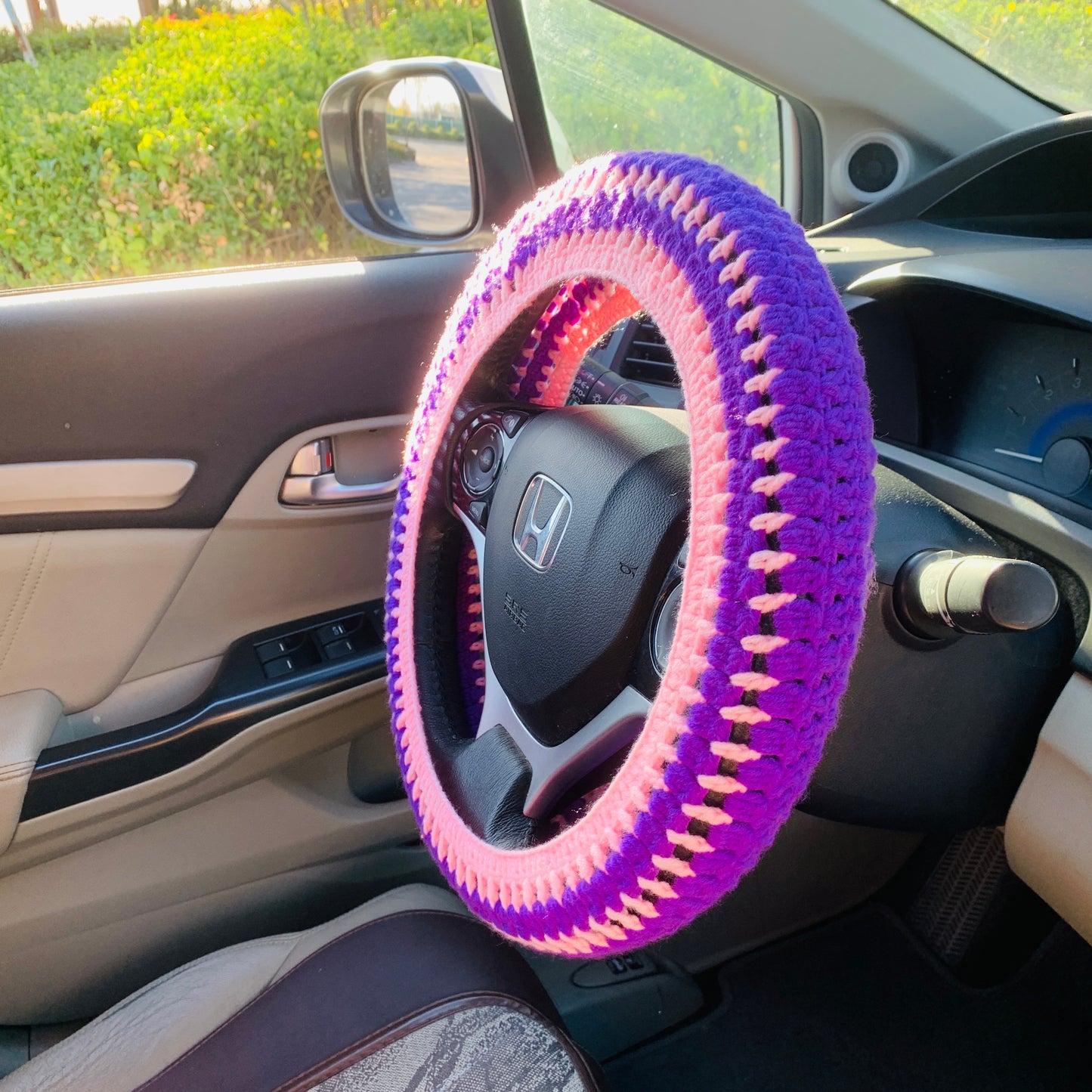 Steering Wheel Cover for women, Crochet Purple seat belt Cover, Car Accessories decorations