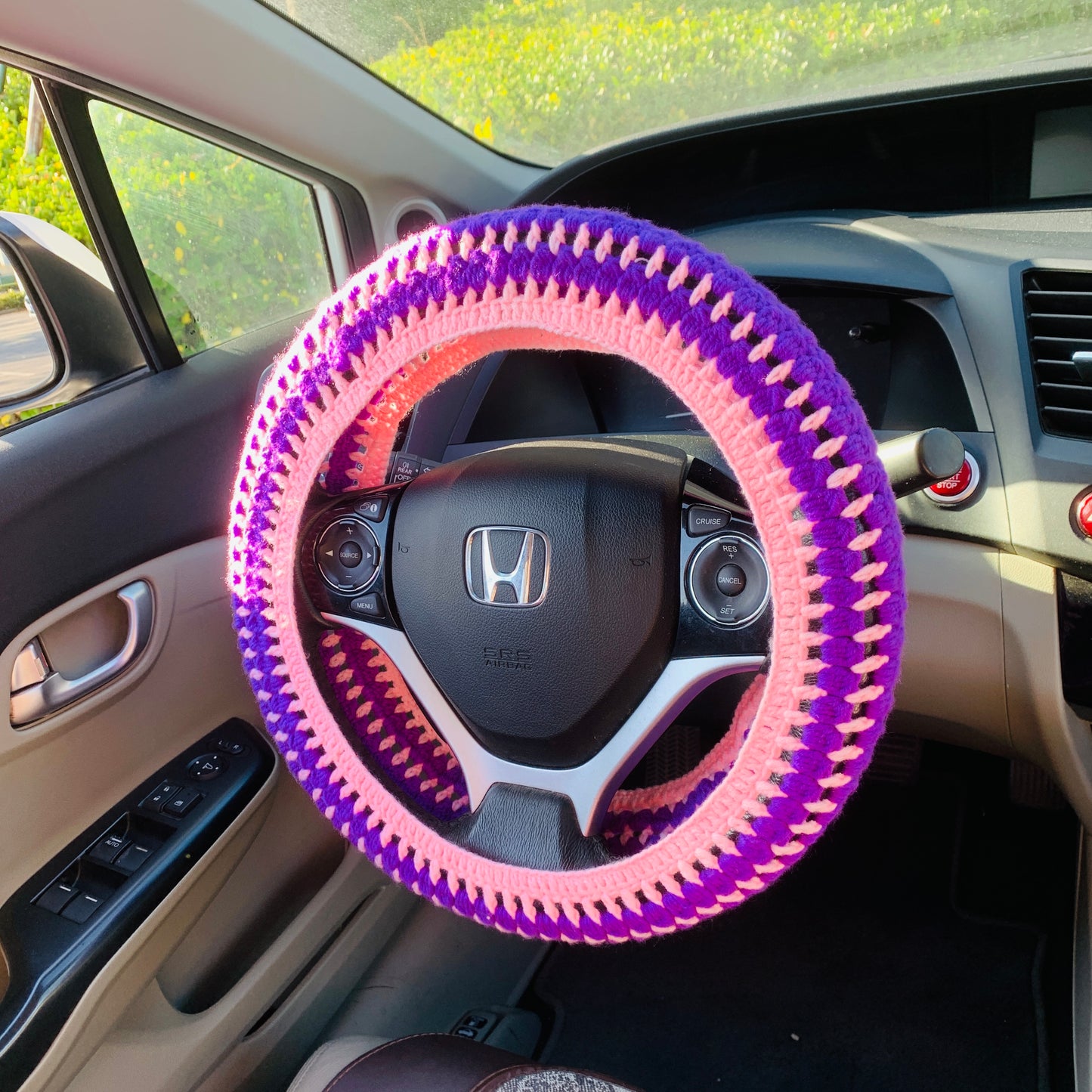 Steering Wheel Cover for women, Crochet Purple seat belt Cover, Car Accessories decorations