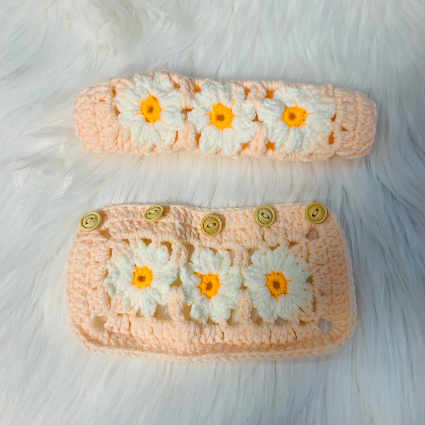 Crochet Steering Wheel Cover for women, Handmade cute daisy flower seat belt Cover, Car interior Accessories decorations