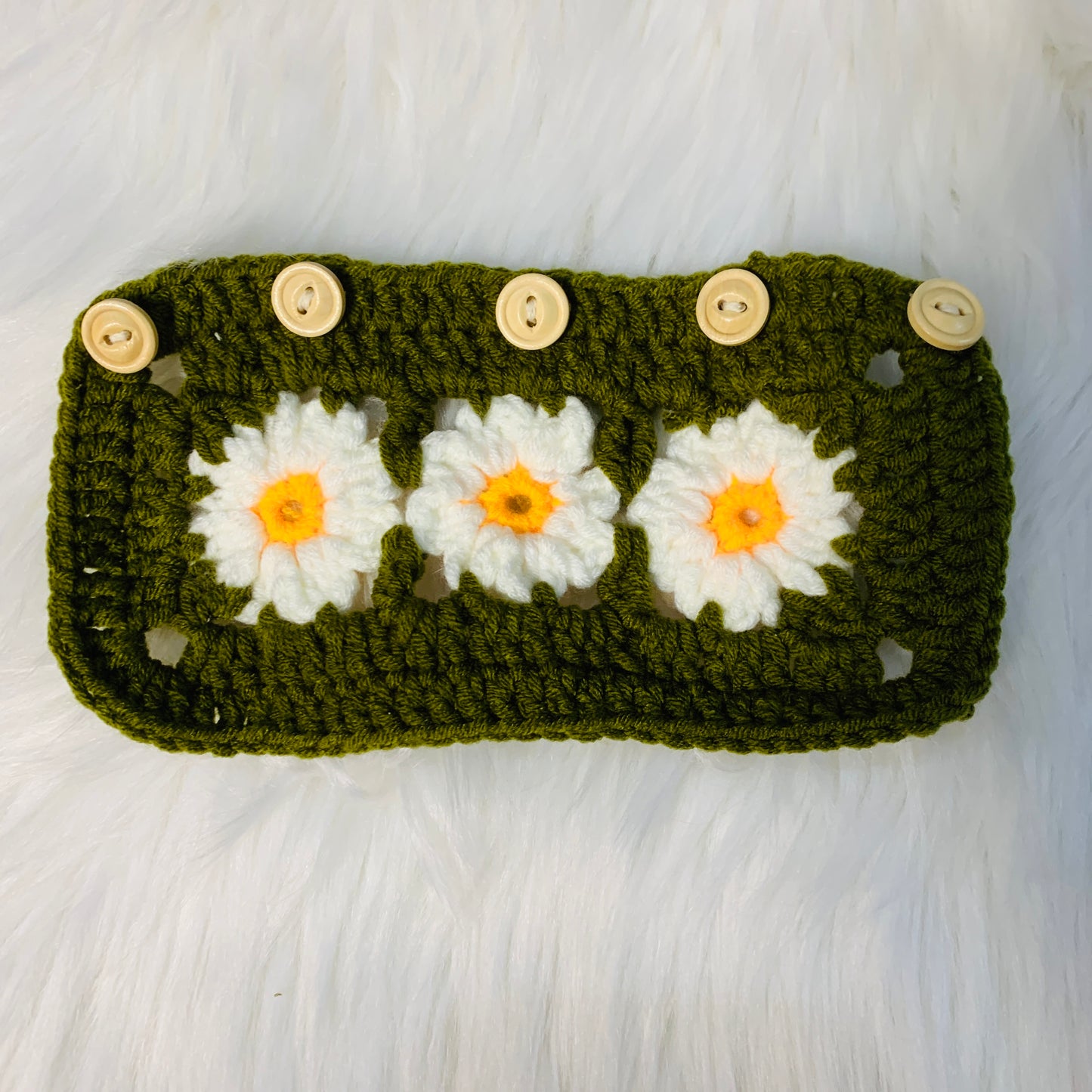 Handmade crochet Steering Wheel Cover for women, cute daisy flower seat belt Cover, car coaster interior Accessories decorations car gift