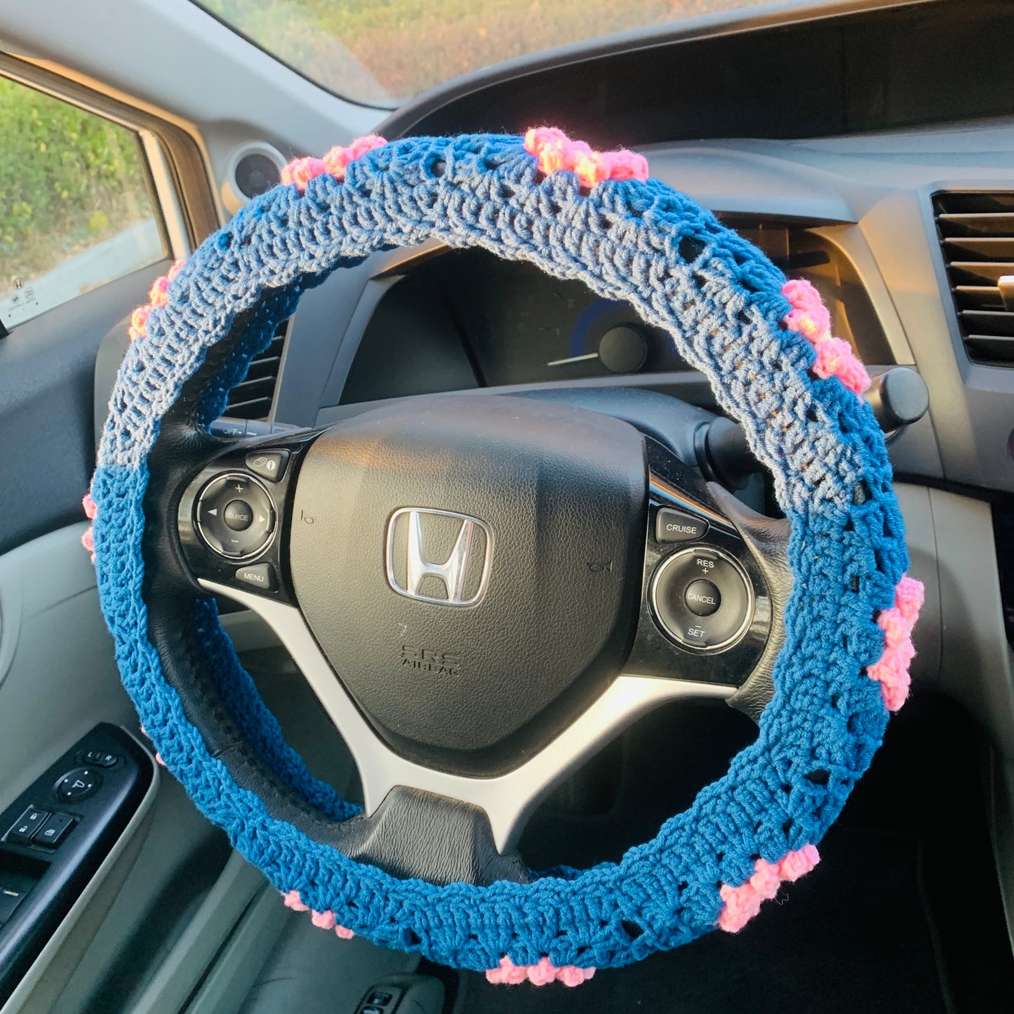 Steering Wheel Cover for women, Crochet cute flower seat belt Cover, daisy Car Accessories decorations