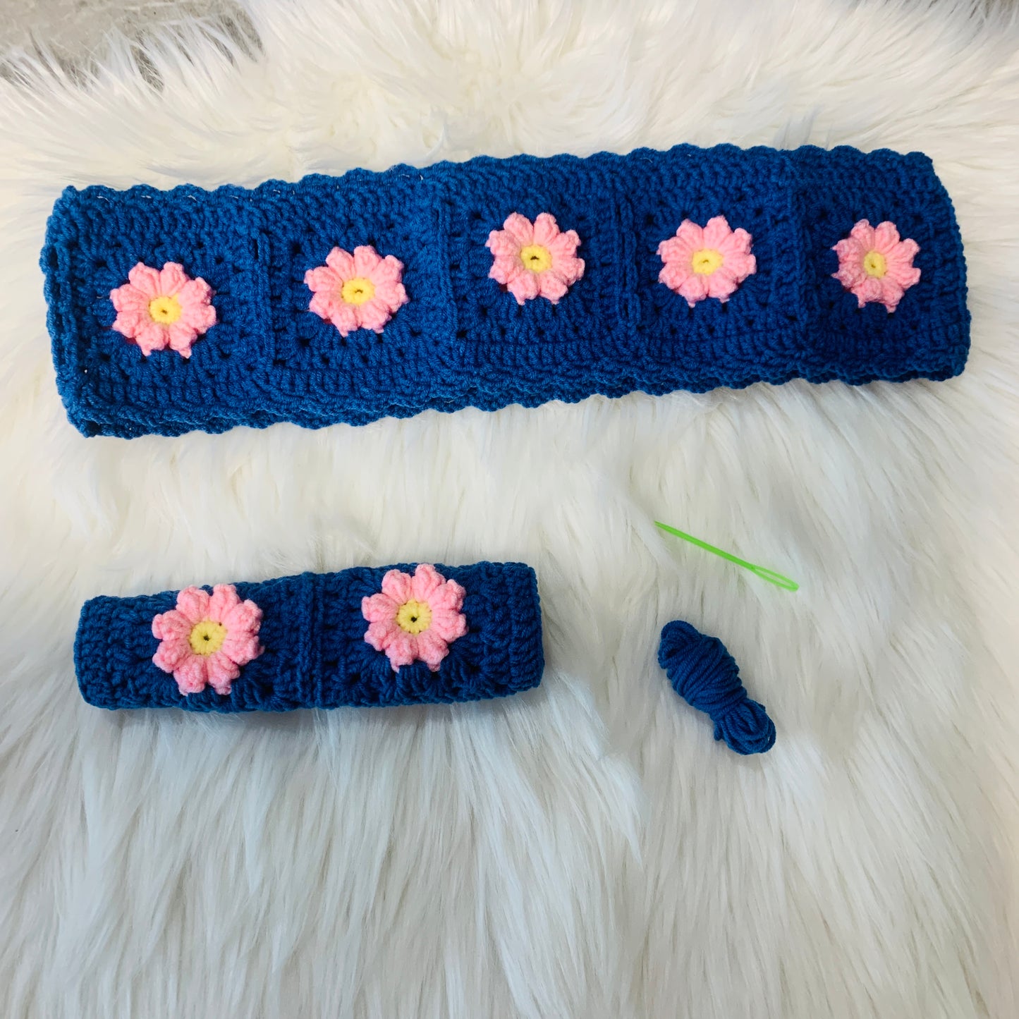 Steering Wheel Cover for women, Crochet cute flower seat belt Cover, daisy Car Accessories decorations