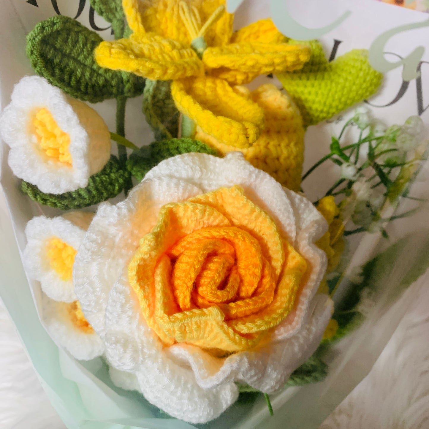 Crochet flowers,  rose flower ornaments, cute A bunch of knitted flower Anniversary bouquet Gift for her flower ornaments