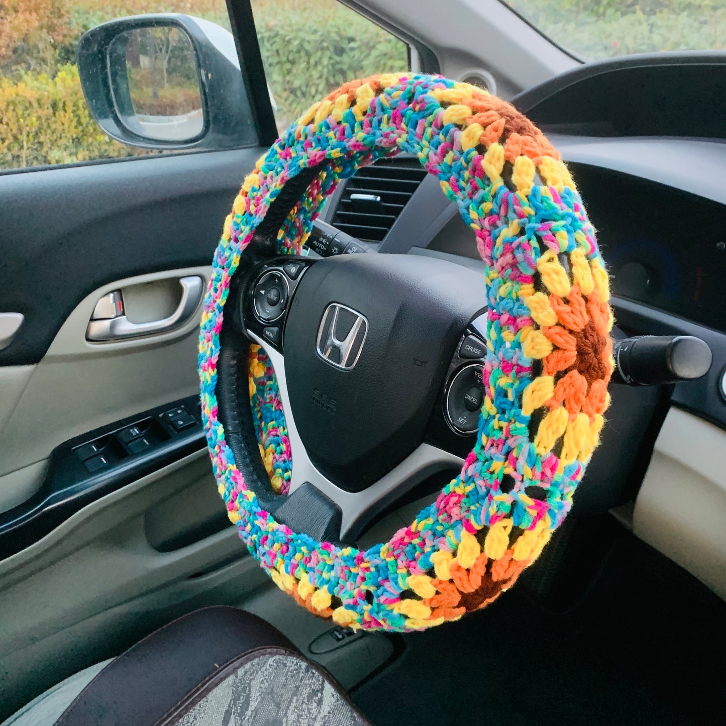 Steering Wheel Cover for women, Crochet cute sunflower seat belt Cover, Car Accessories decorations