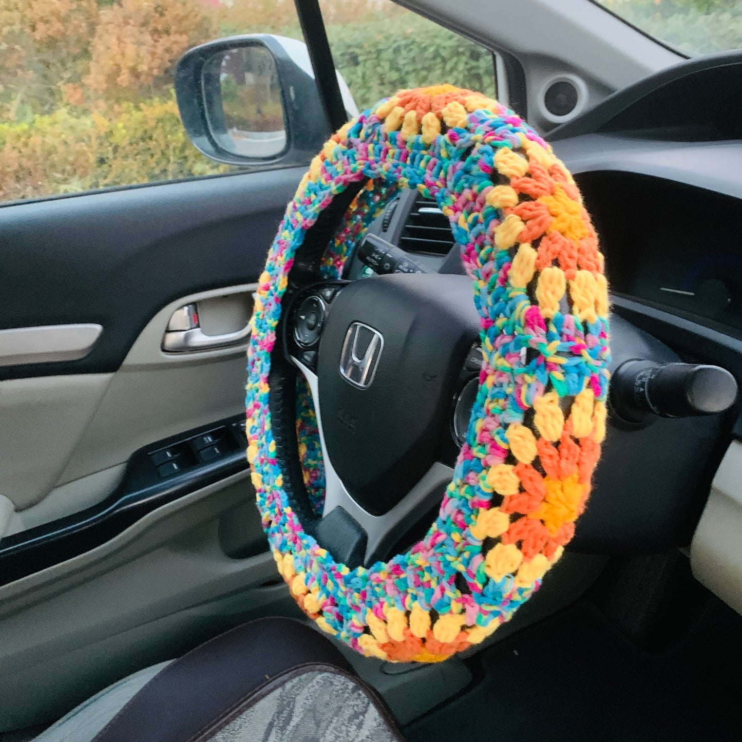 Steering Wheel Cover for women, Crochet cute sunflower seat belt Cover, Car Accessories decorations