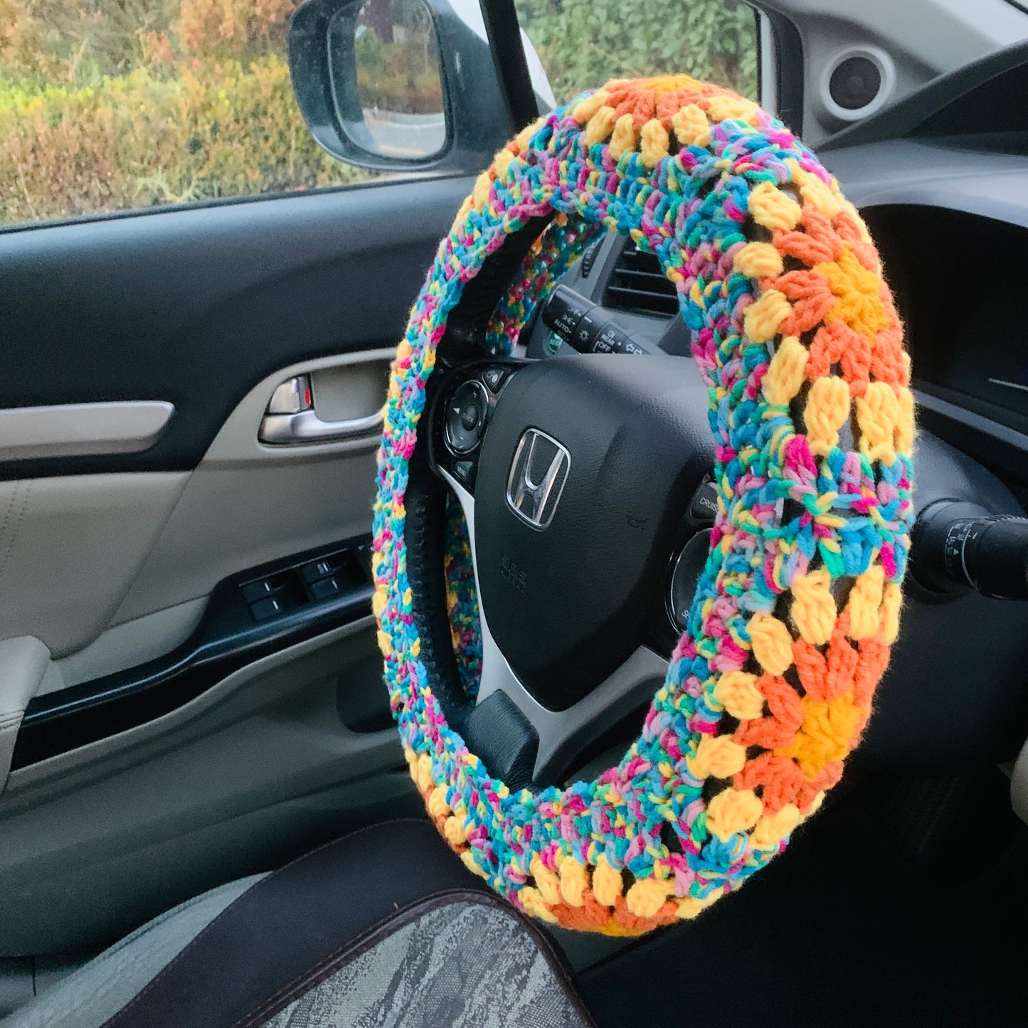 Steering Wheel Cover for women, Crochet cute sunflower seat belt Cover, Car Accessories decorations