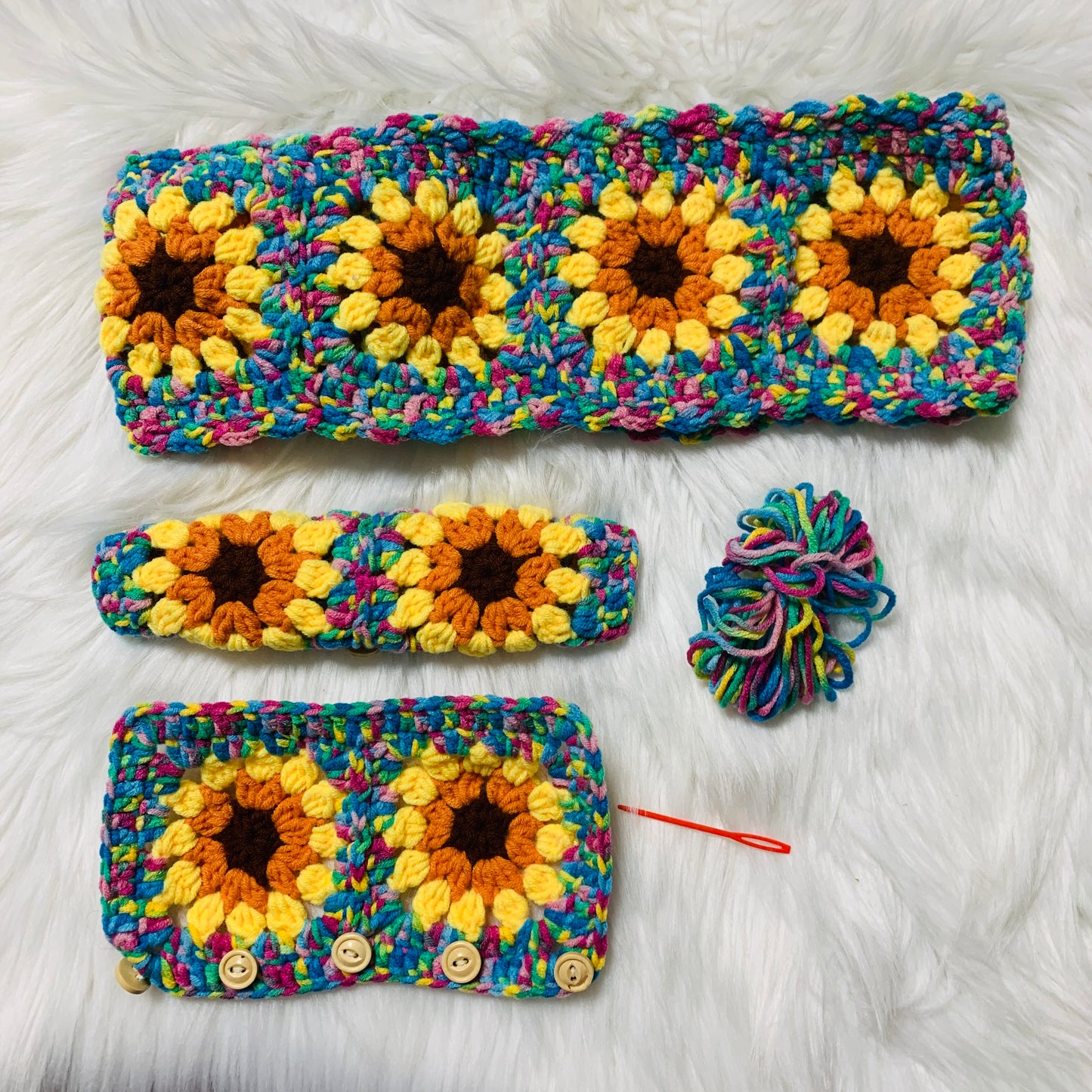 Steering Wheel Cover for women, Crochet cute sunflower seat belt Cover, Car Accessories decorations