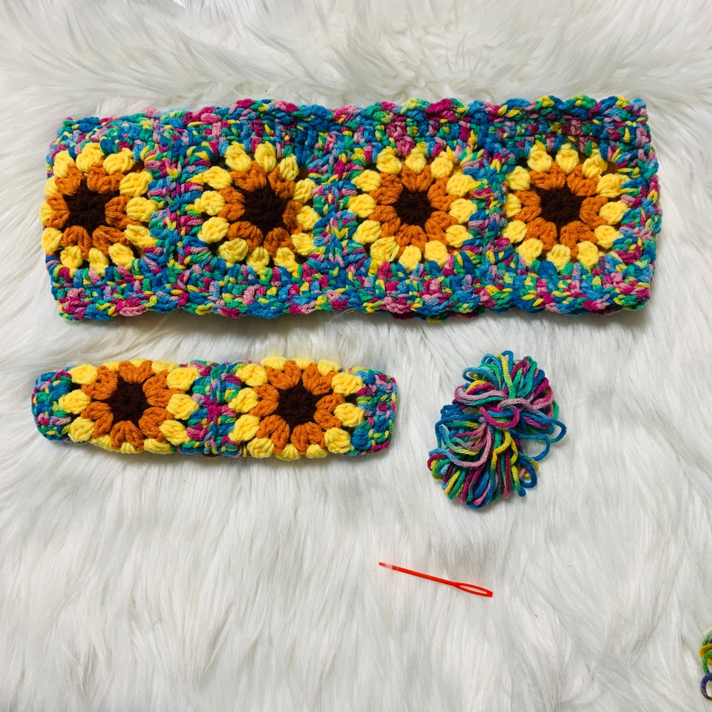 Steering Wheel Cover for women, Crochet cute sunflower seat belt Cover, Car Accessories decorations