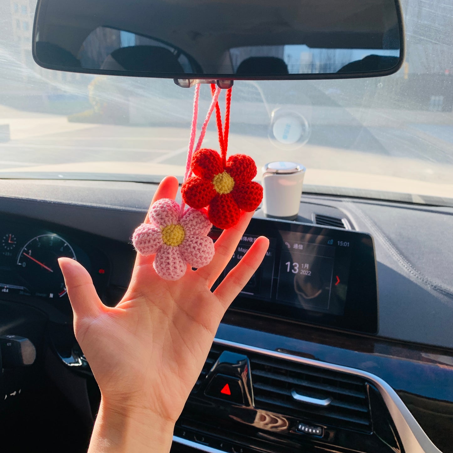 2pcs 3pcs Cute Car Accessories Mirror Hanging Afghan floret kawaii rainbow Flower Charm Fruit car Teens Interior Rear View Mirror for Women