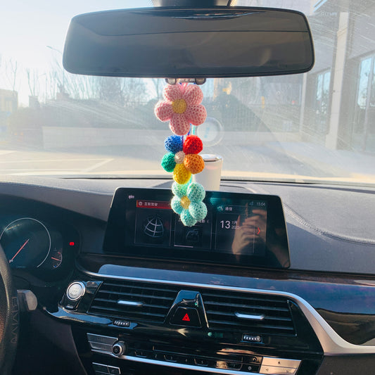 2pcs 3pcs Cute Car Accessories Mirror Hanging Afghan floret kawaii rainbow Flower Charm Fruit car Teens Interior Rear View Mirror for Women