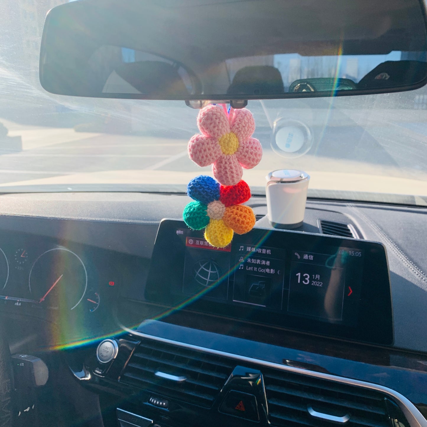 2pcs 3pcs Cute Car Accessories Mirror Hanging Afghan floret kawaii rainbow Flower Charm Fruit car Teens Interior Rear View Mirror for Women