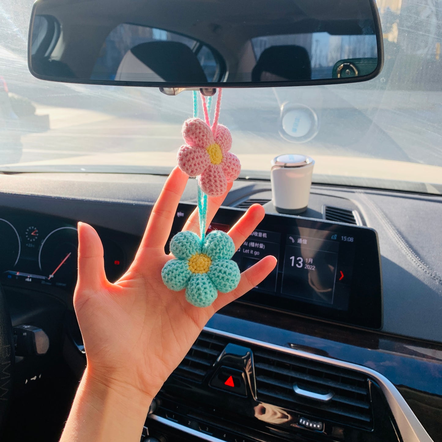 2pcs 3pcs Cute Car Accessories Mirror Hanging Afghan floret kawaii rainbow Flower Charm Fruit car Teens Interior Rear View Mirror for Women