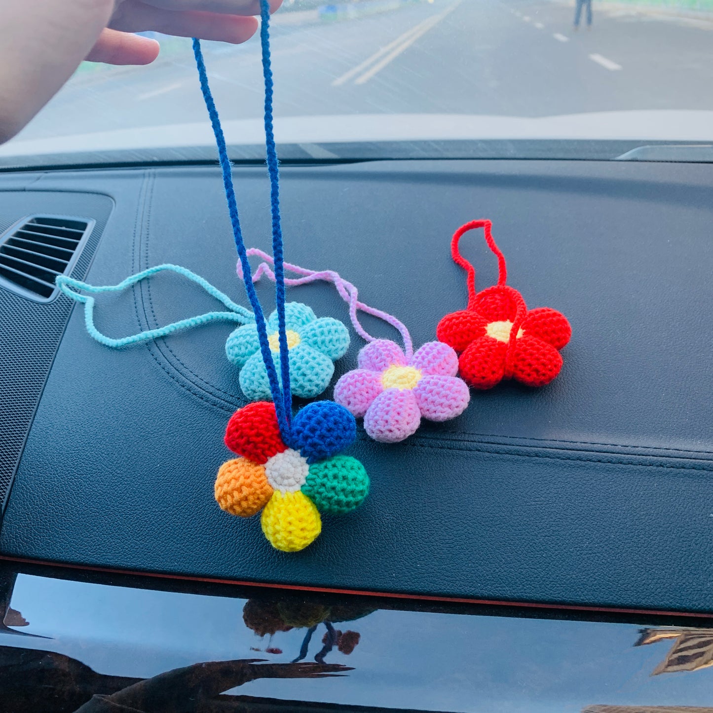 2pcs 3pcs Cute Car Accessories Mirror Hanging Afghan floret kawaii rainbow Flower Charm Fruit car Teens Interior Rear View Mirror for Women