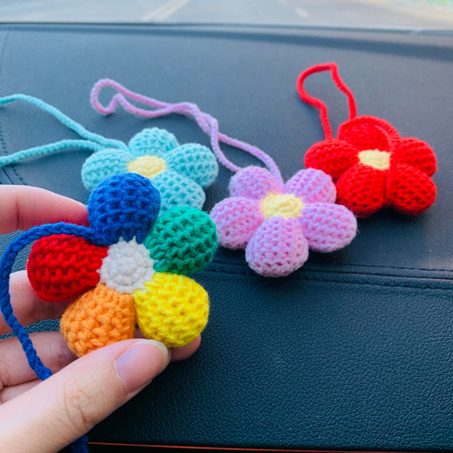 2pcs 3pcs Cute Car Accessories Mirror Hanging Afghan floret kawaii rainbow Flower Charm Fruit car Teens Interior Rear View Mirror for Women