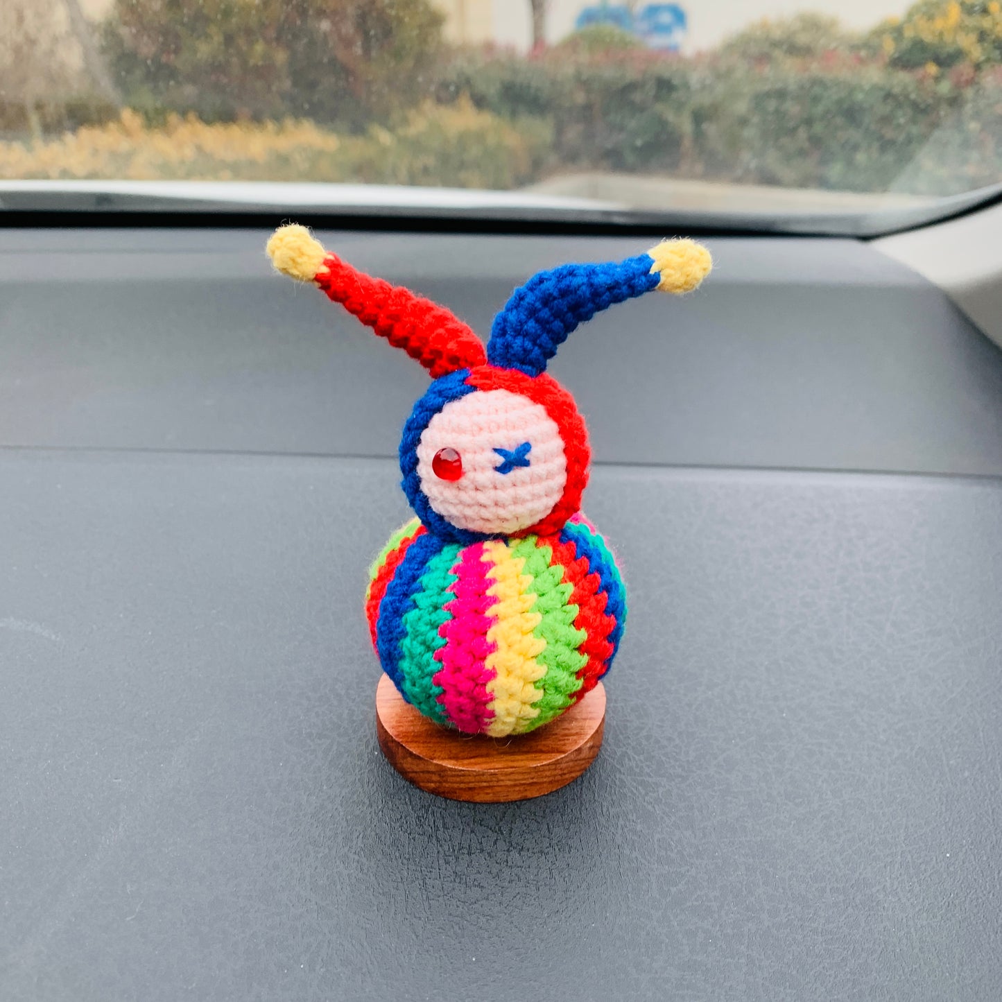 Handmade crochet Cute clown Car Accessories, rainbow car Dashboard Decor for women