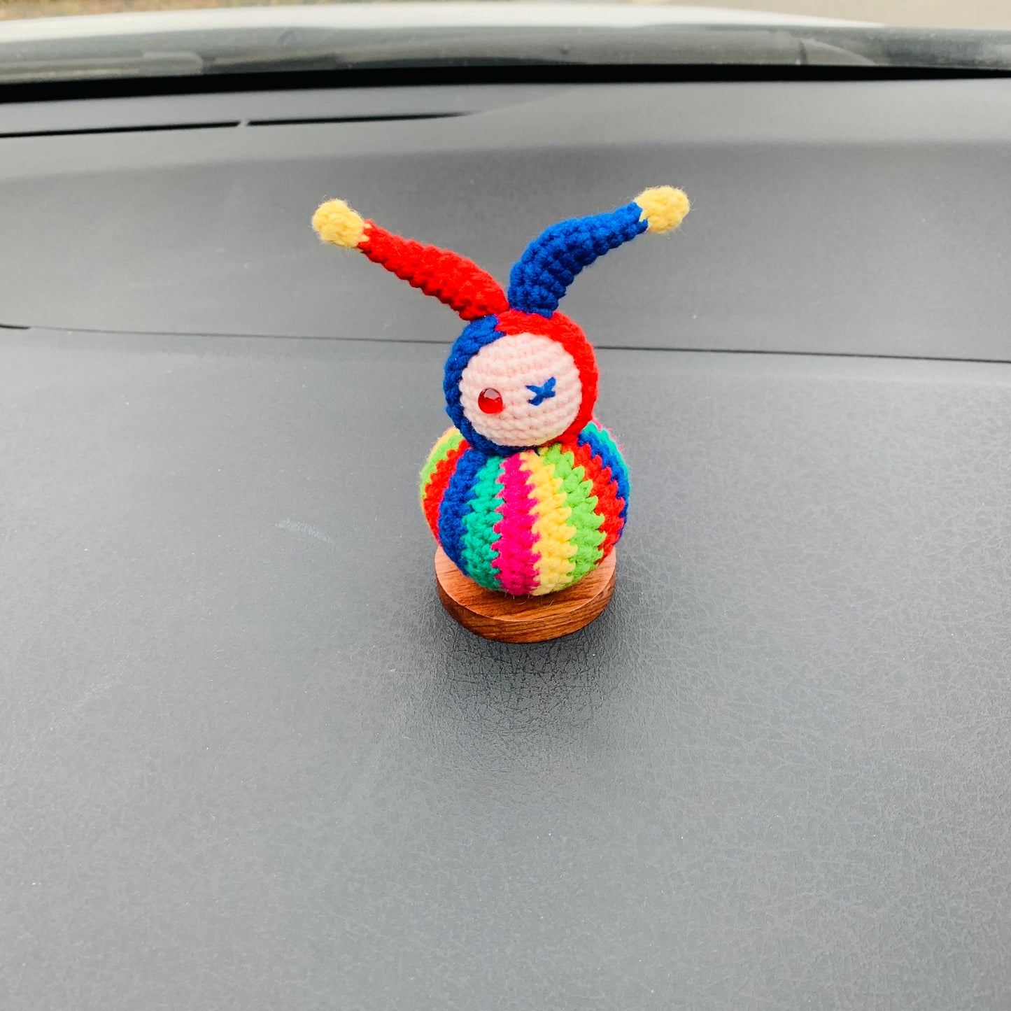 Handmade crochet Cute clown Car Accessories, rainbow car Dashboard Decor for women