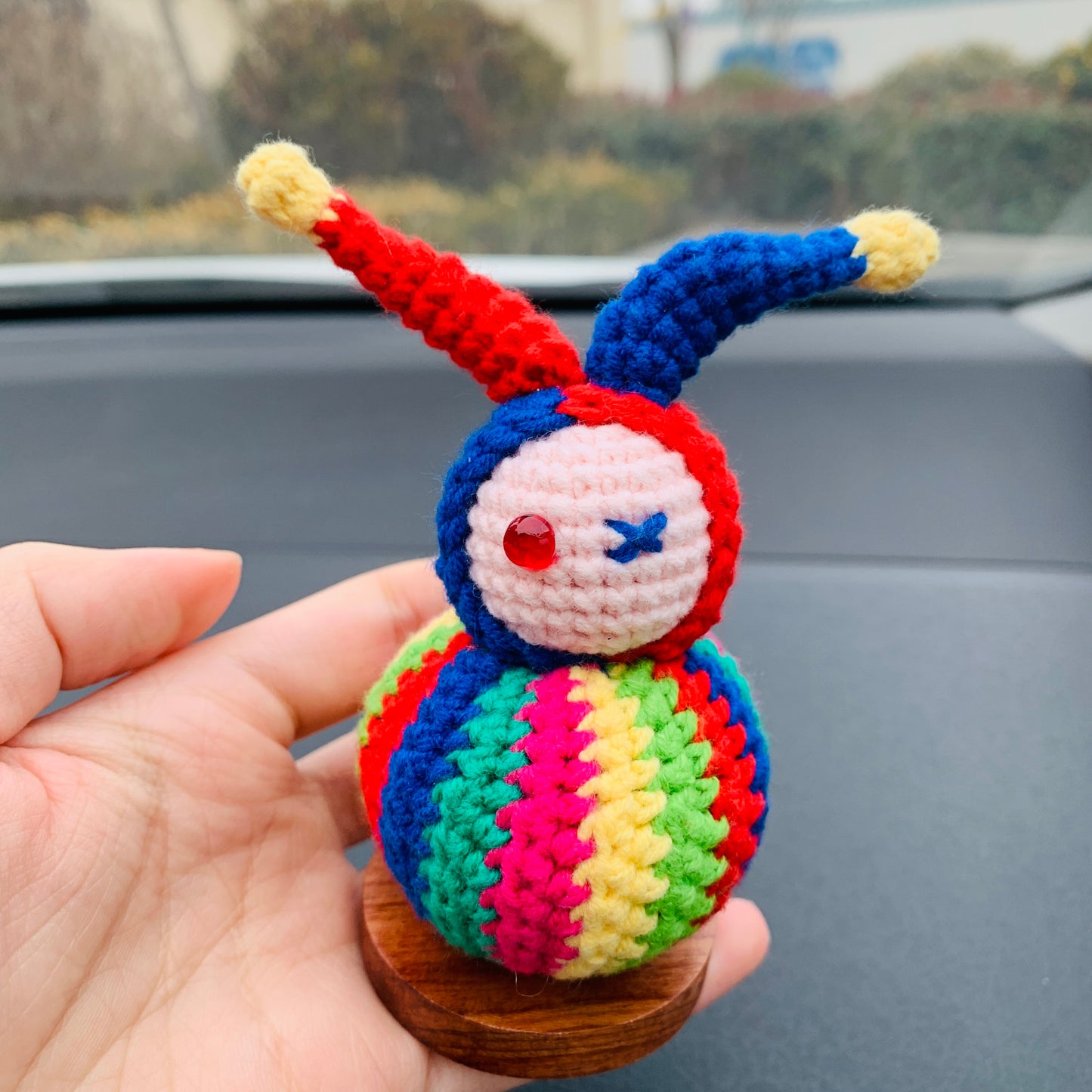 Handmade crochet Cute clown Car Accessories, rainbow car Dashboard Decor for women