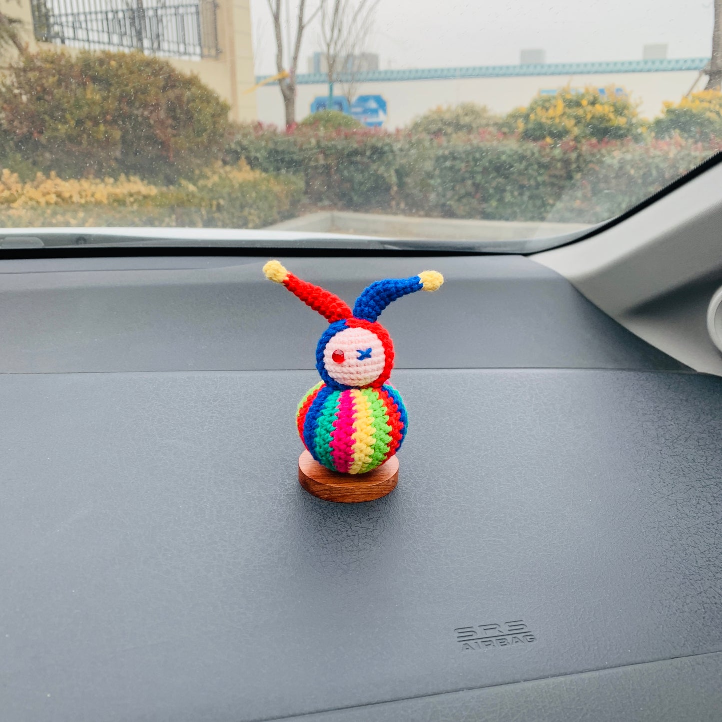 Handmade crochet Cute clown Car Accessories, rainbow car Dashboard Decor for women