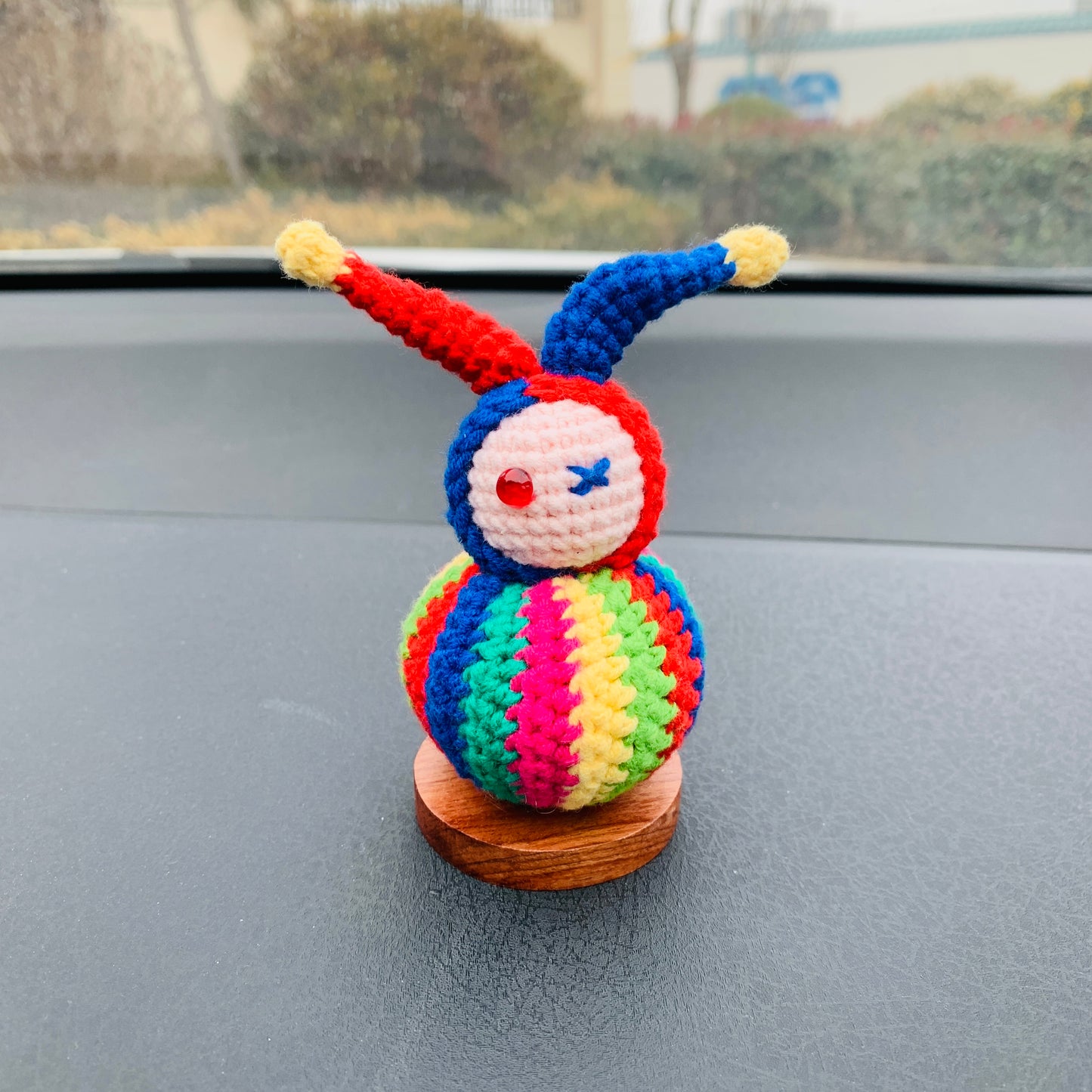 Handmade crochet Cute clown Car Accessories, rainbow car Dashboard Decor for women