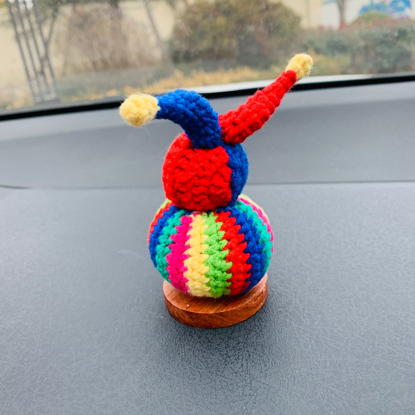 Handmade crochet Cute clown Car Accessories, rainbow car Dashboard Decor for women