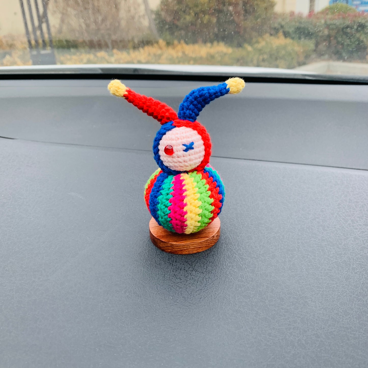 Handmade crochet Cute clown Car Accessories, rainbow car Dashboard Decor for women